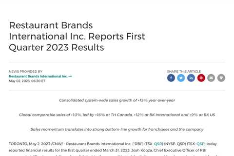 Restaurant Brands International Inc. Reports Strong Q1 2023 Results with Double-Digit Comparable..
