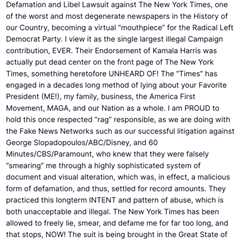 Trump Sues New York Times Over Tortious Journalism Again